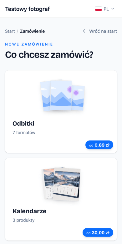 Wybór produktów w zamówieniu — kalendarze, kubki i odbitki w Foto.Guru